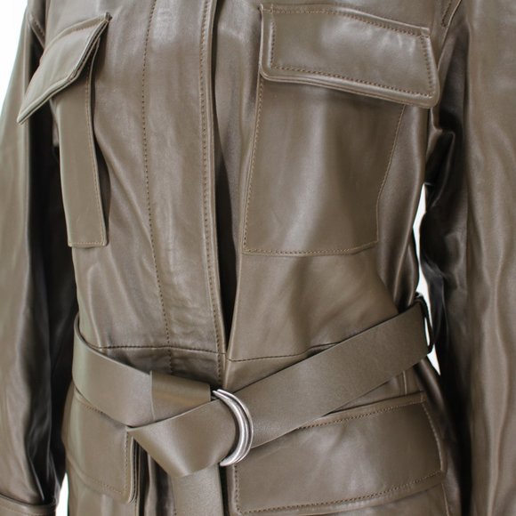 Anine Bing Monroe Buttery Soft Leather Belted Jacket Coat Dark Green X-Small NEW - Picture 7 of 11